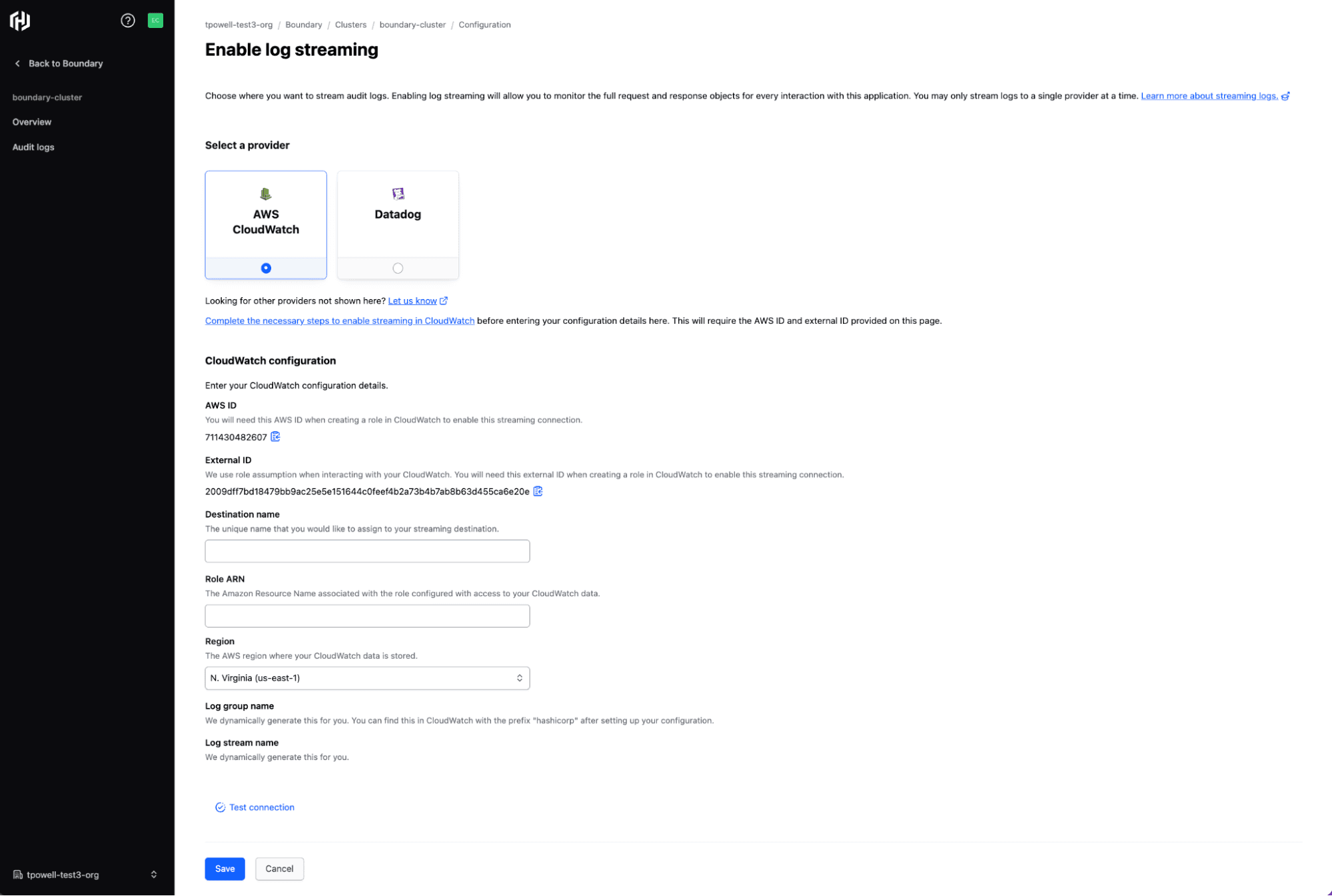 AWS audit log configuration